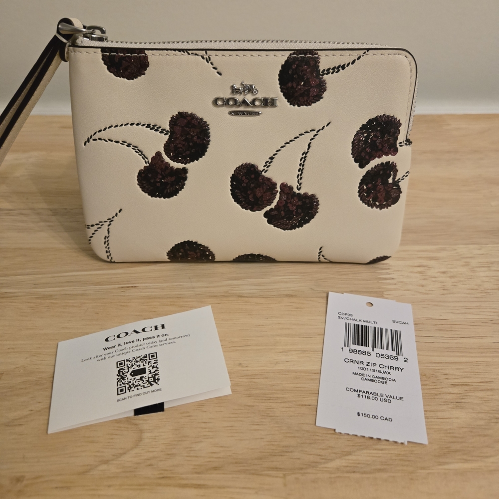 Coach Corner Zip Wristlet with Dark Cherry Print – Chalk Multi